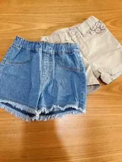 【美品】デニム風・ベージュショートパンツ120 2枚セット