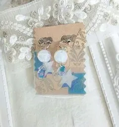 星屑のノクターン　ブルー　月　シンプル　イヤリング/ピアス　アレルギー対応