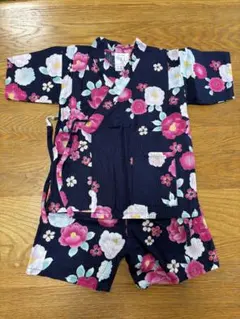 キッズ 甚平 100cm 紺色 花柄
