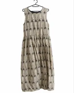 魚柄　ワンピース　グレー