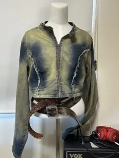 00s デニム ライダースジャケット エイジング加工 色落ち ブリーチ 
