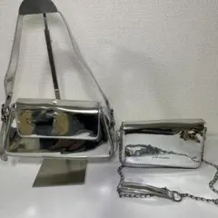 【2点セット】シルバー メタリック ショルダーバッグ チェーンポーチ Y2K