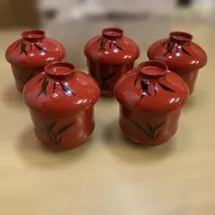 未使用 懐石道具 木製 柿合塗 正法寺蒔絵 箸洗 5客揃 小吸物椀 懐石道具 木製 柿合塗 正法寺蒔絵 箸洗 5客揃 小吸物椀
