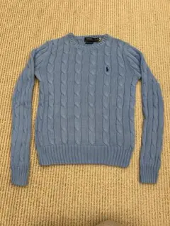POLO XS ライトブルー ケーブルニットセーター
