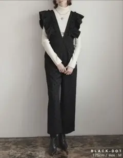 Re:EDIT MEISM ブラック フロッキードットフリル サロペット