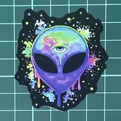 ST793 ステッカー シール 宇宙人 紫色 UFO パンク ロック 目玉