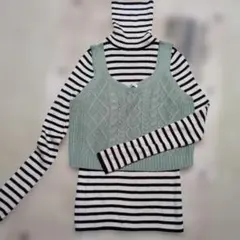 【美品】【着回し2点セット】GU ボーダータートル ＆ ハニーズビスチェ