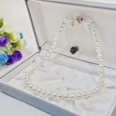 ☆格安 新品未使用☆ 本貝パールネックレス 42センチ 8ミリ お花クラスプ
