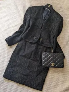 高級ツイードノーカラースーツセット　9号　フォーマル