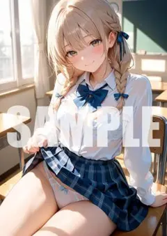 №2　可愛い 女の子 イラスト ポスター A4 セーラー服 制服 アニメ風