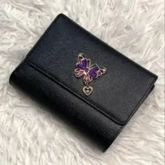 【美品】ANNA SUI バタフライ　レザー　がま口　二つ折り財布