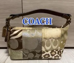COACH アクセサリーポーチ シグネチャー パッチワーク ブラウン レザー
