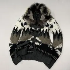 00s フェアアイル カウチンニット ジャケット ファー ダブルジップ アルパカ