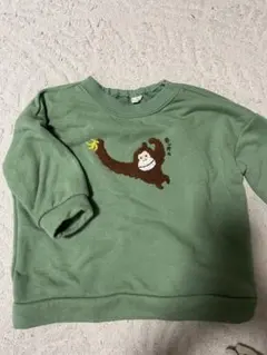 猿の刺繍入り緑色長袖トレーナー