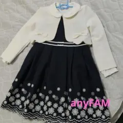 ネイビー 花柄刺繍 ワンピース、ボレロ、ブラウス 120cm・110cm