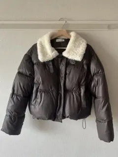 amood ボアフリースカラー レザーショートダウン ブラウン