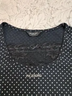 INGEBORG ドット柄 ブラック 七分袖 Tシャツ
