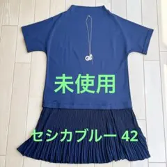 未使用☆高級感 セシカブルー ネイビープリーツチュニック42 ピノーレ レリアンのサムネイル