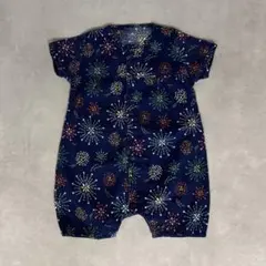 花火柄 浴衣風 カバーオール 60-70