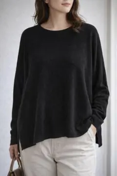 「マリードール 変形ニット ブラック」ウール混 ニット ブラック 黒シンプル