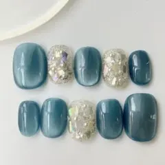 【現品】ブルー　マグネットネイル　シェルネイル　夏　綺麗　ちゅるん