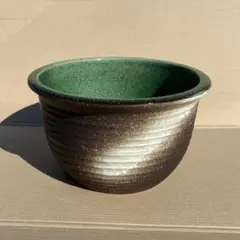 新品 ∅43 大型 陶器 睡蓮鉢 メダカ鉢 黒緑 エメラルドグリーン 高級