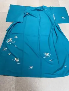 正絹★付け下げ　着物　和服　落ち着いたグリーン系　シミありのサムネイル
