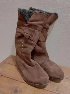 ブーツ キッズ ブラウン　リボン付き　21cm