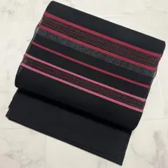 【夏帯】【美品】【名古屋帯】黒 シンプル 透け感あり【正絹】