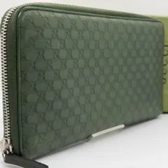 希少✨グッチ 長財布 オーガナイザー マイクロシマ GG レザー グリーン
