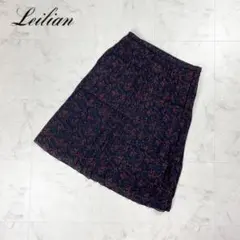 美品 大きいサイズ レリアン 総柄プリーツスカート 茶 サイズ17+*HD423