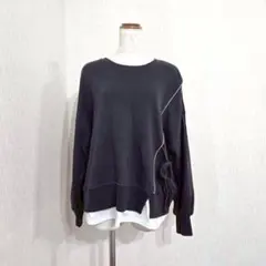 tera wear emu レイヤード風プルオーバー 黒 ゆったりシルエットLL
