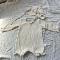 ワッフルロンパース　60〜70cm ボンネット付き