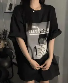 新品未使用 フォトプリント レタープリント Tシャツ Lサイズ ブラック