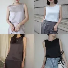 美品 anuans ハイネックデザインノースリーブカットトップス - メルカリ