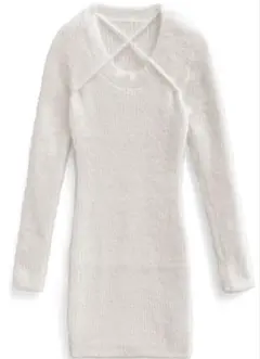 フロントクロスデザインニットミニワンピース[th003]