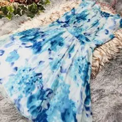 LANVIN シルク100% 水彩花柄フレアワンピース　38サイズ　M レトロのサムネイル