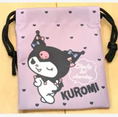 新品　クロミ　Kuromi ポーチ 巾着　薄紫 ハート柄　パープル　サンリオ