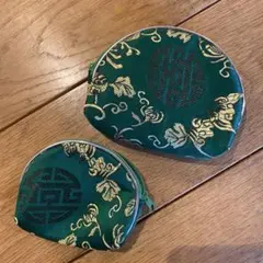 緑色 花柄ポーチ 2点セット