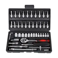 3　46点工具セット ソケットレンチ スパナ ラチェット DIY ツール 黒