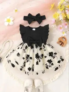 新品 ワンピース 女の子 黒 チュール 白 リボン ドレス プリンセス 90cm