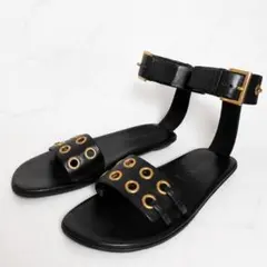 美品 PRADA ゴールドハトメ レザーサンダル 24.5㎝ 黒 プラダのサムネイル