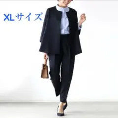 パンツスーツ 黒 XL ノーカラー ジャケット セットアップ 入学式 卒業式