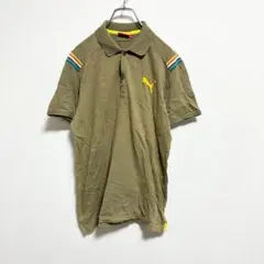 A1045 PUMA プーマ　半袖　ポロシャツ　マーク　カーキ　古着　虹色のサムネイル