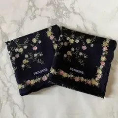 renoma ハンカチ 2枚セット 花柄 ネイビー　45cm 未使用のサムネイル