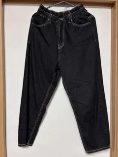 ブラックデニム テーパードパンツ ウエストゴム