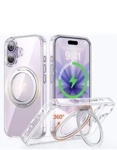 iPhone17用 MagSafe対応クリアケース 360度スタンド付き