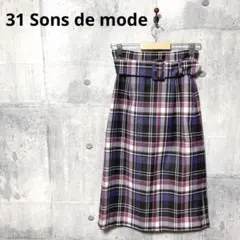 31 Sons de mode ベルテッドタイトチェックスカート 38