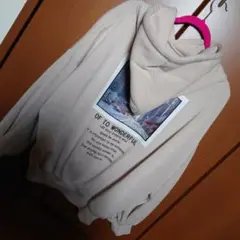 オーバーサイズ　パーカー　バックプリント　ベージュ　裏起毛