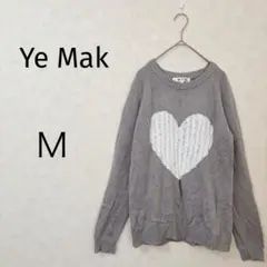 Ye Mak 【Ｍ】グレー ハート模様 セーター トップス　古着